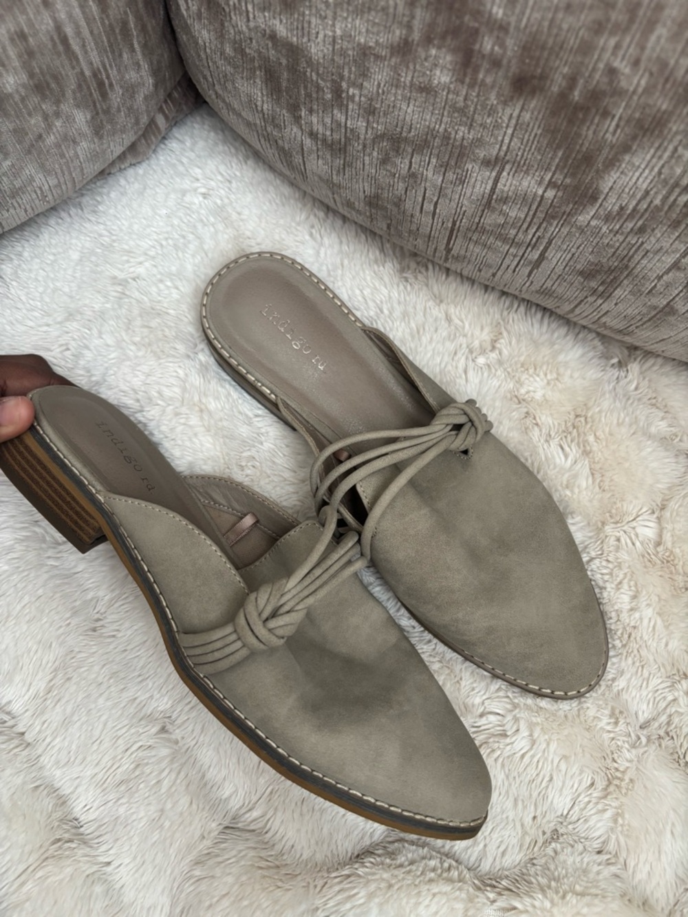 Taupe Suede Pointed-Toe Slip-On Mules - Women